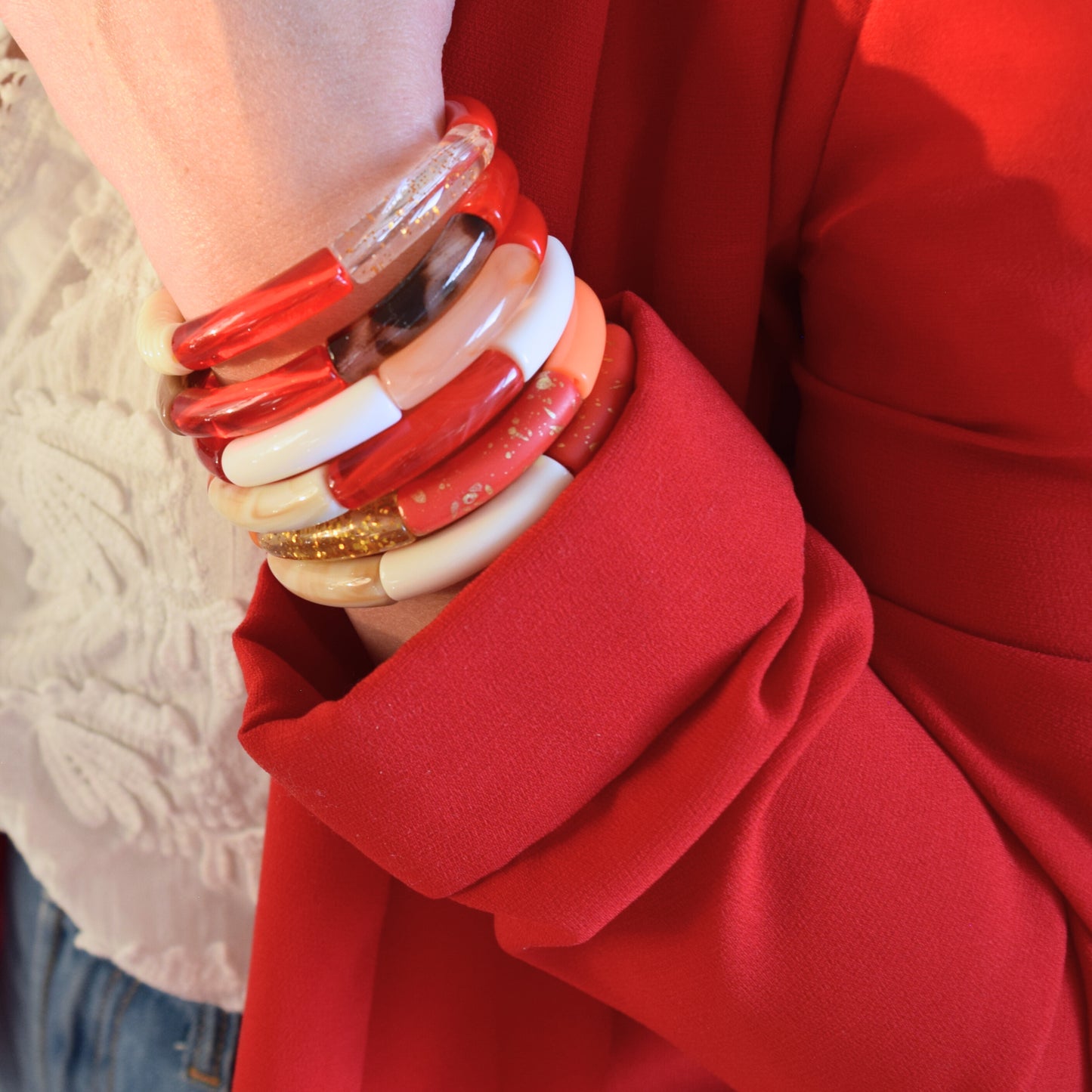 Bracelets joncs tons rouges