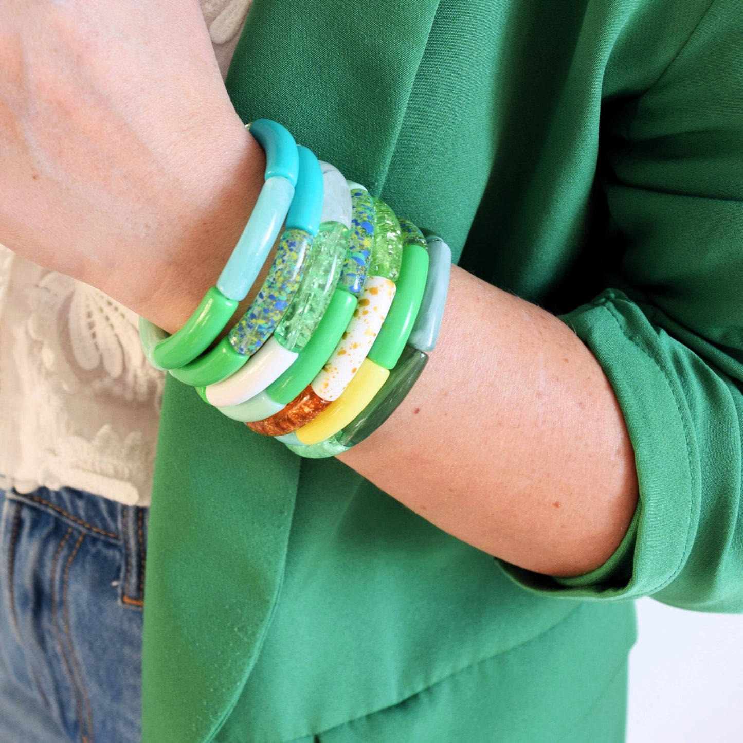 Bracelets joncs tons verts