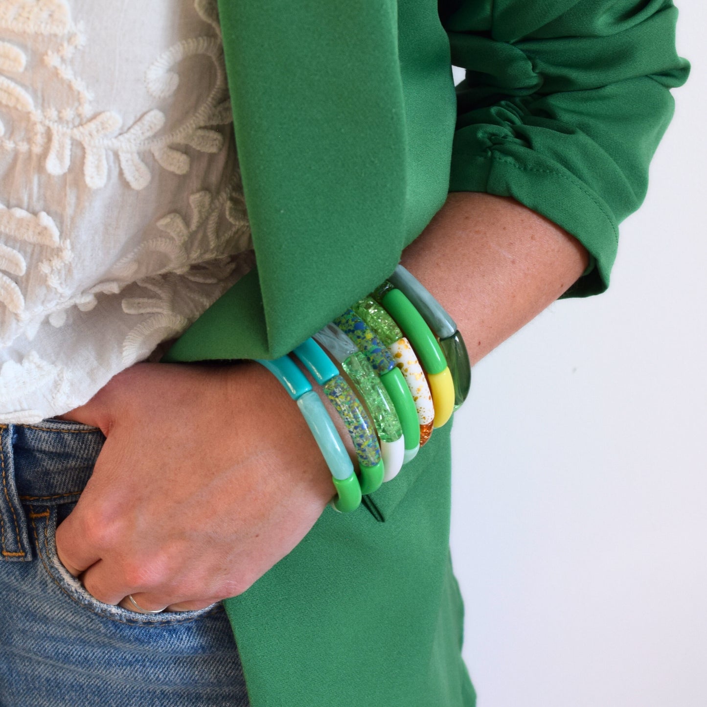 Bracelets joncs tons verts