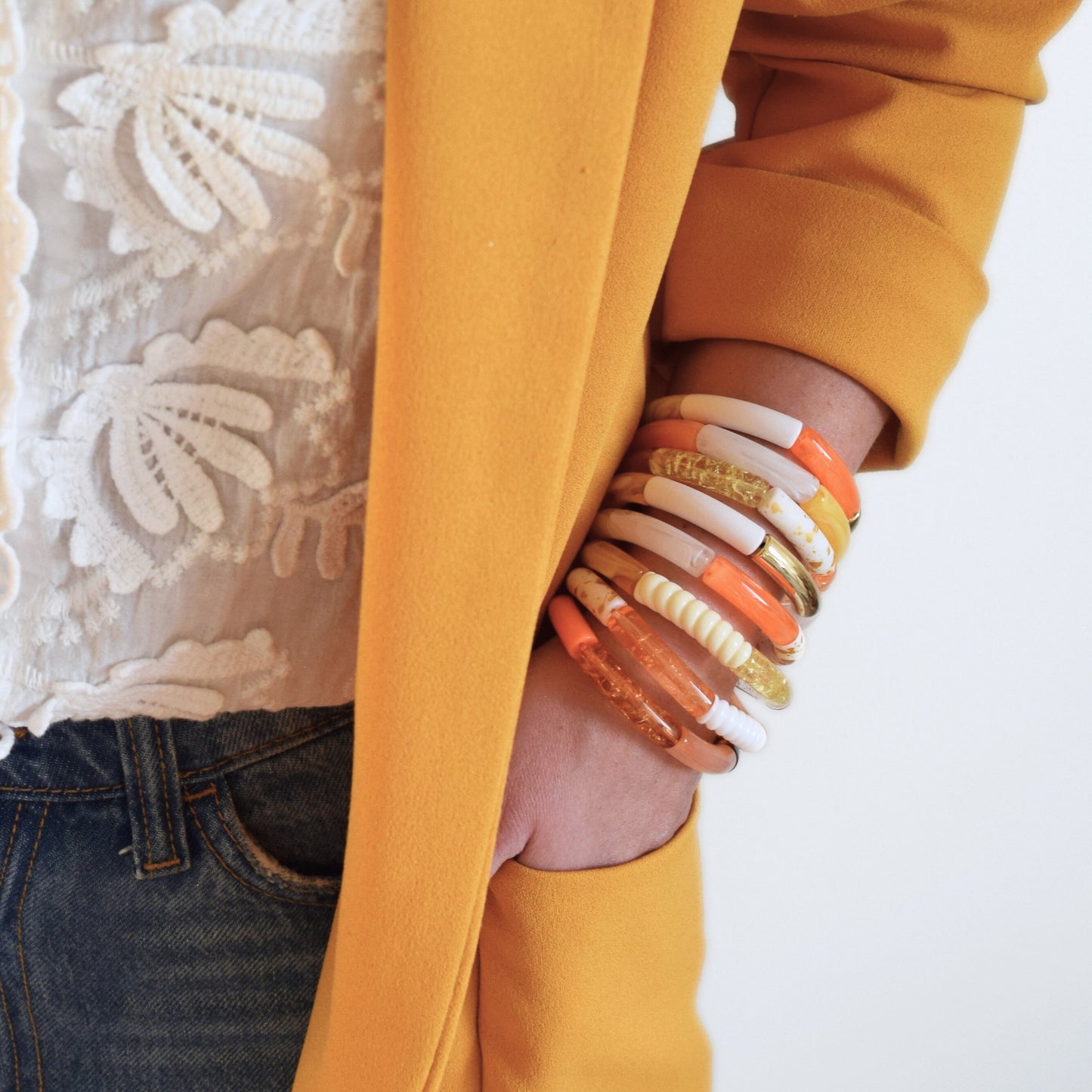 Bracelets joncs tons orange et jaune