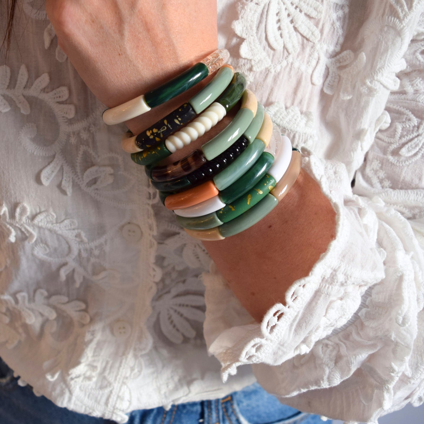 Bracelets joncs tons kaki