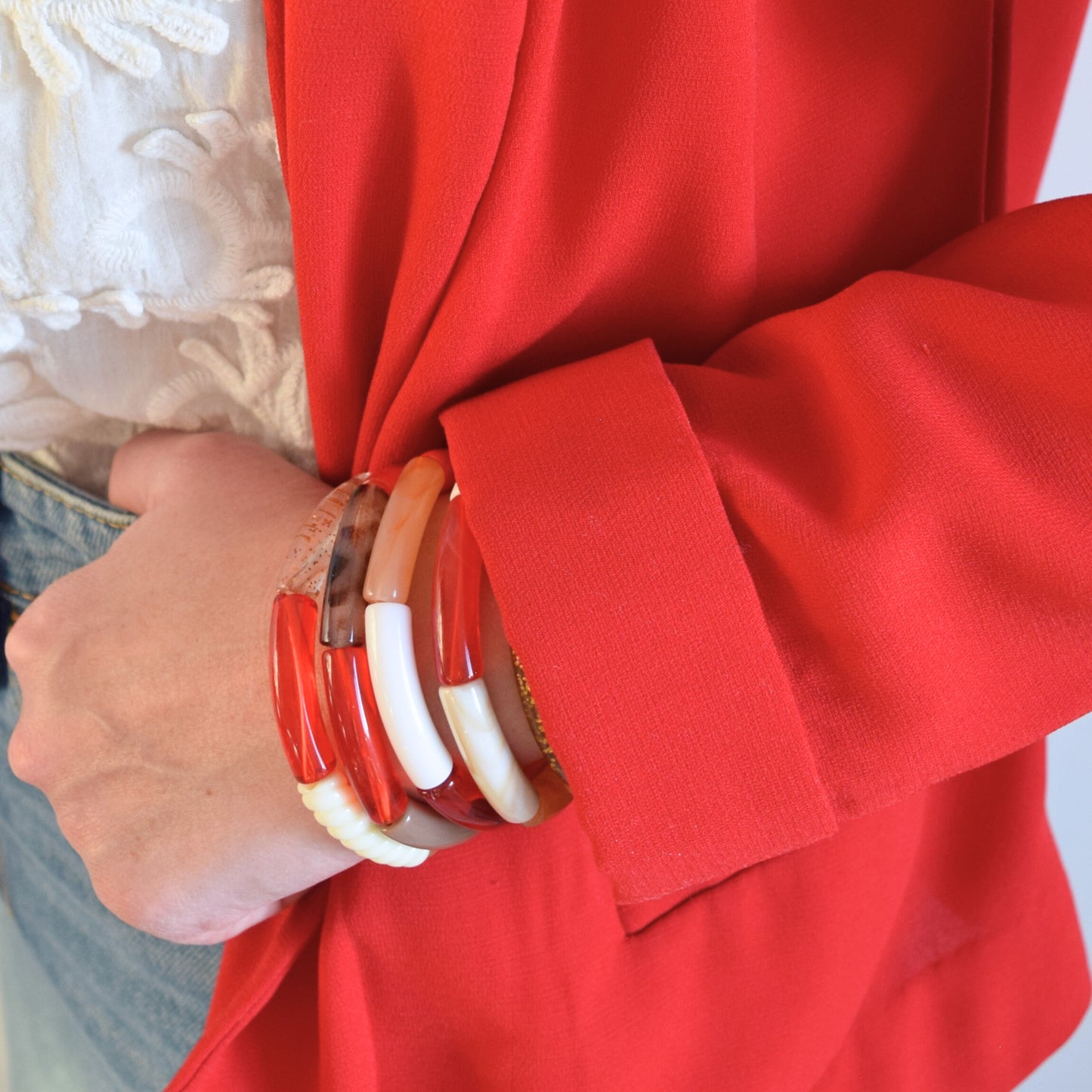 Bracelets joncs tons rouges