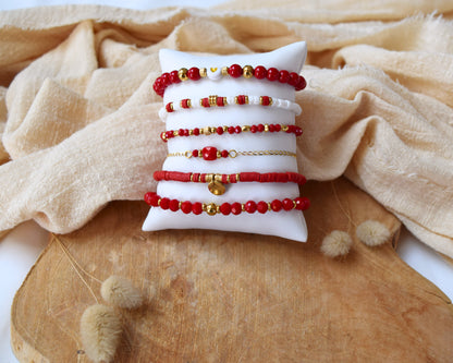 Bracelet perles rouges et acier inoxydable