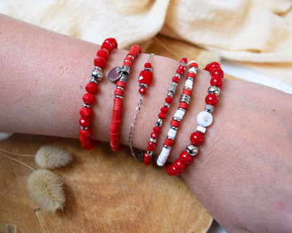 Bracelet perles rouges et acier inoxydable