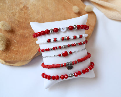 Bracelet perles rouges et acier inoxydable