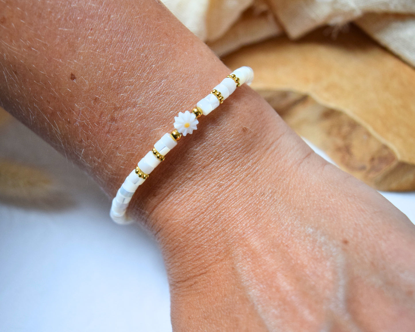 Bracelet nacre et fleur