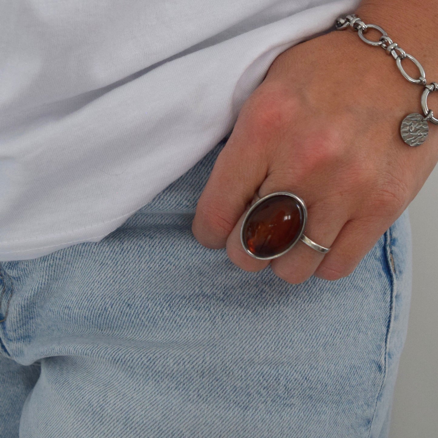 Bague femme résine effet ambre
