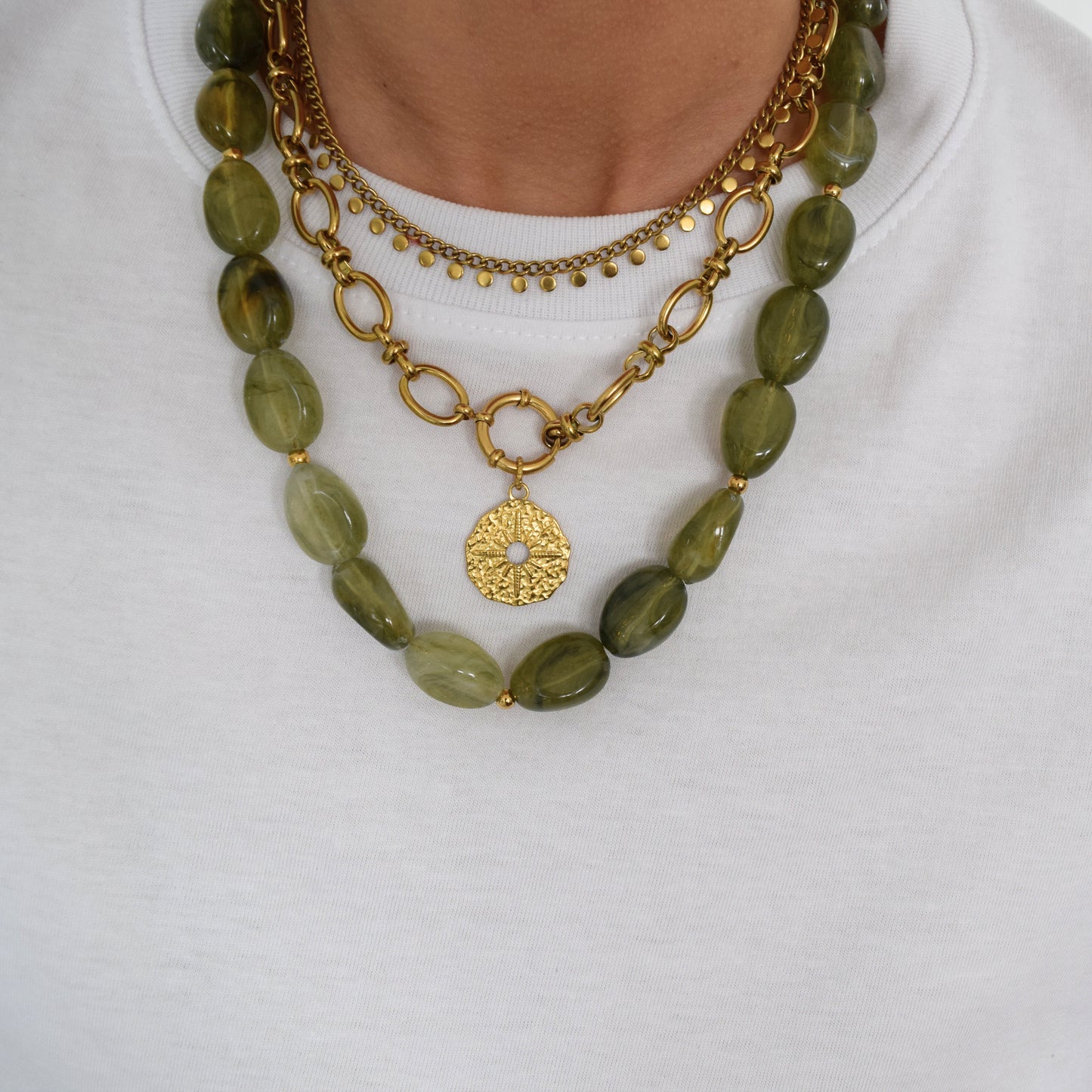 Collier tendance perles vertes