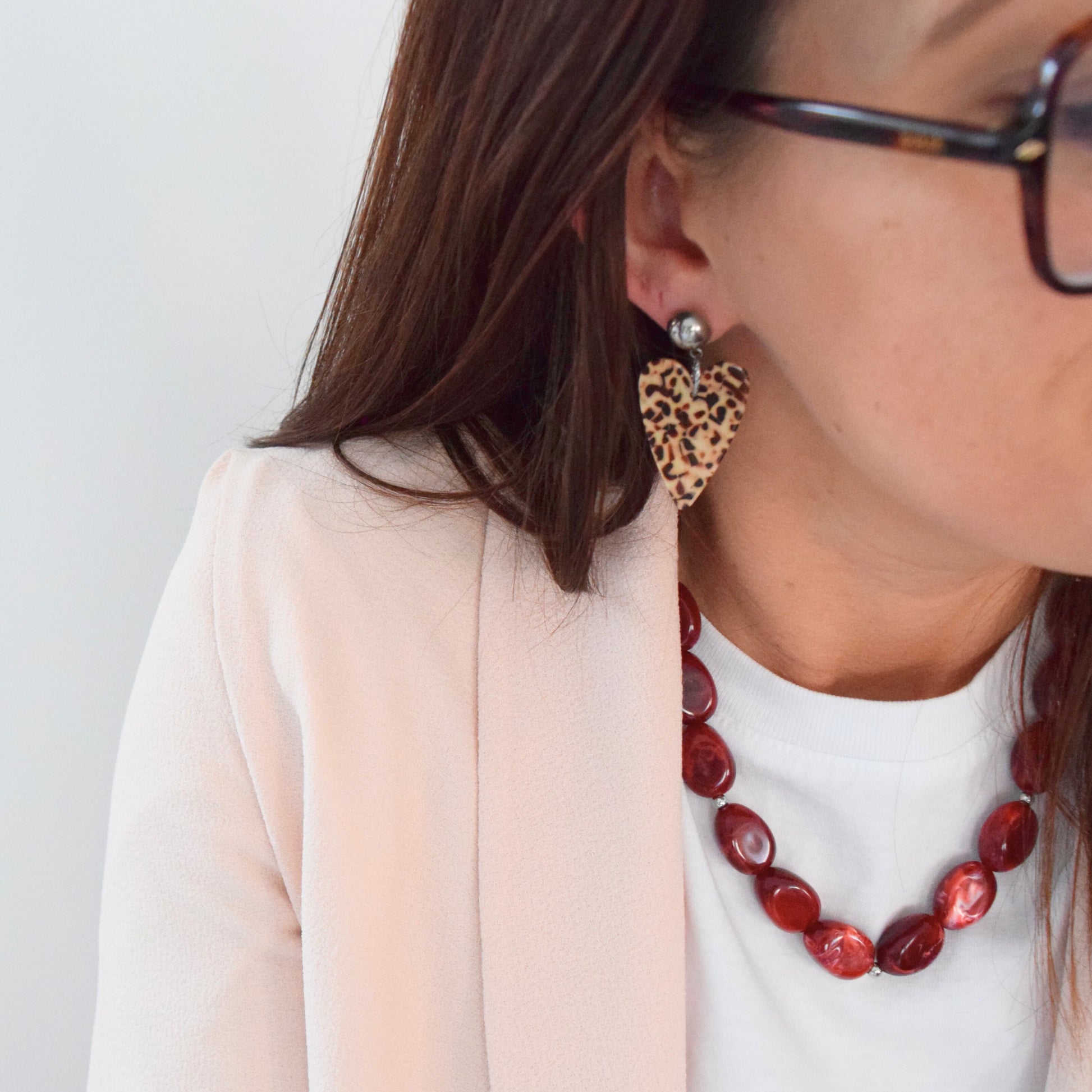 boucles cœur motif léopard acier inoxydable argenté