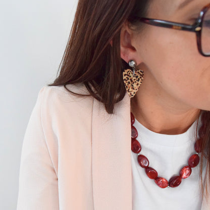 boucles cœur motif léopard acier inoxydable argenté