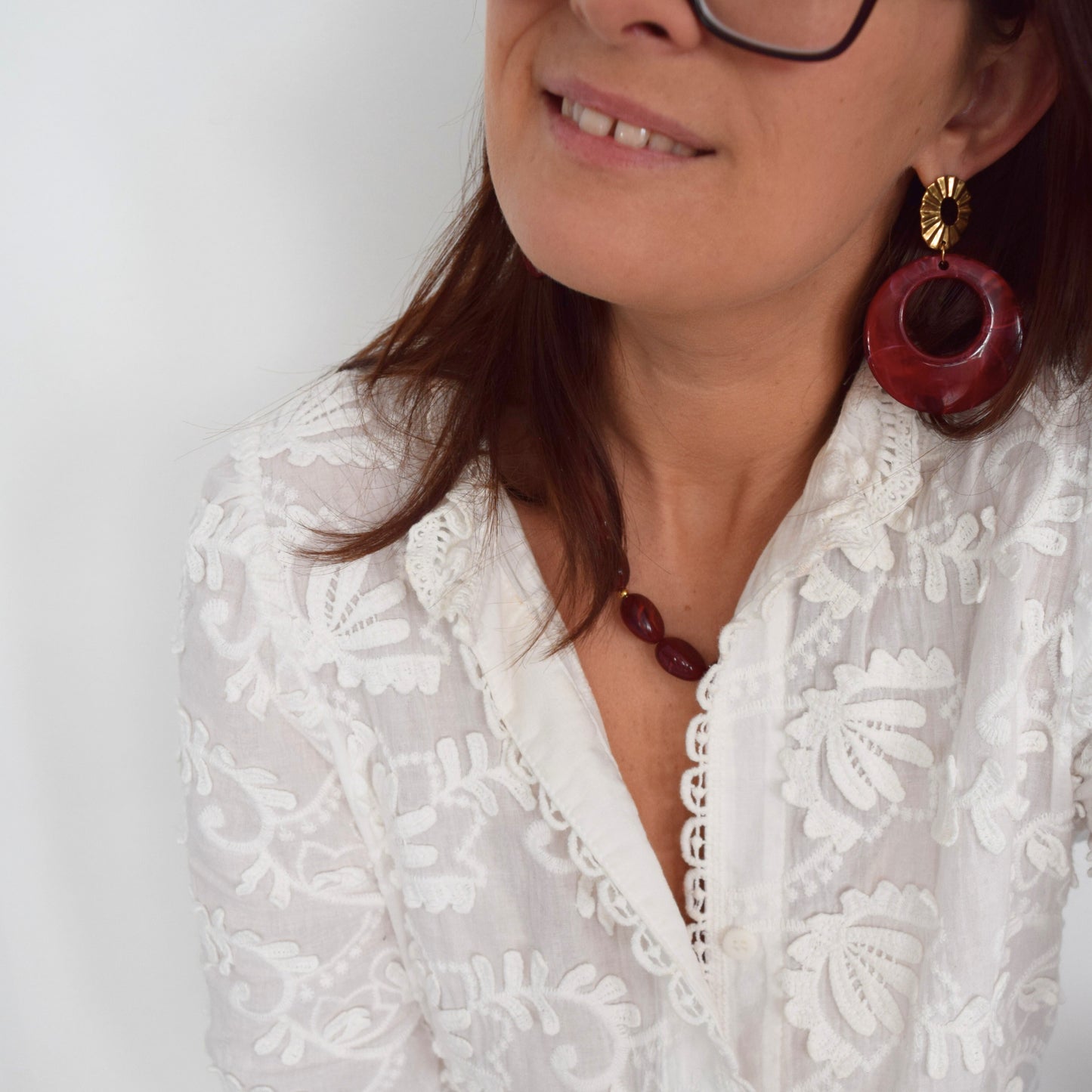 parure bijoux perles bordeaux acier inoxydable