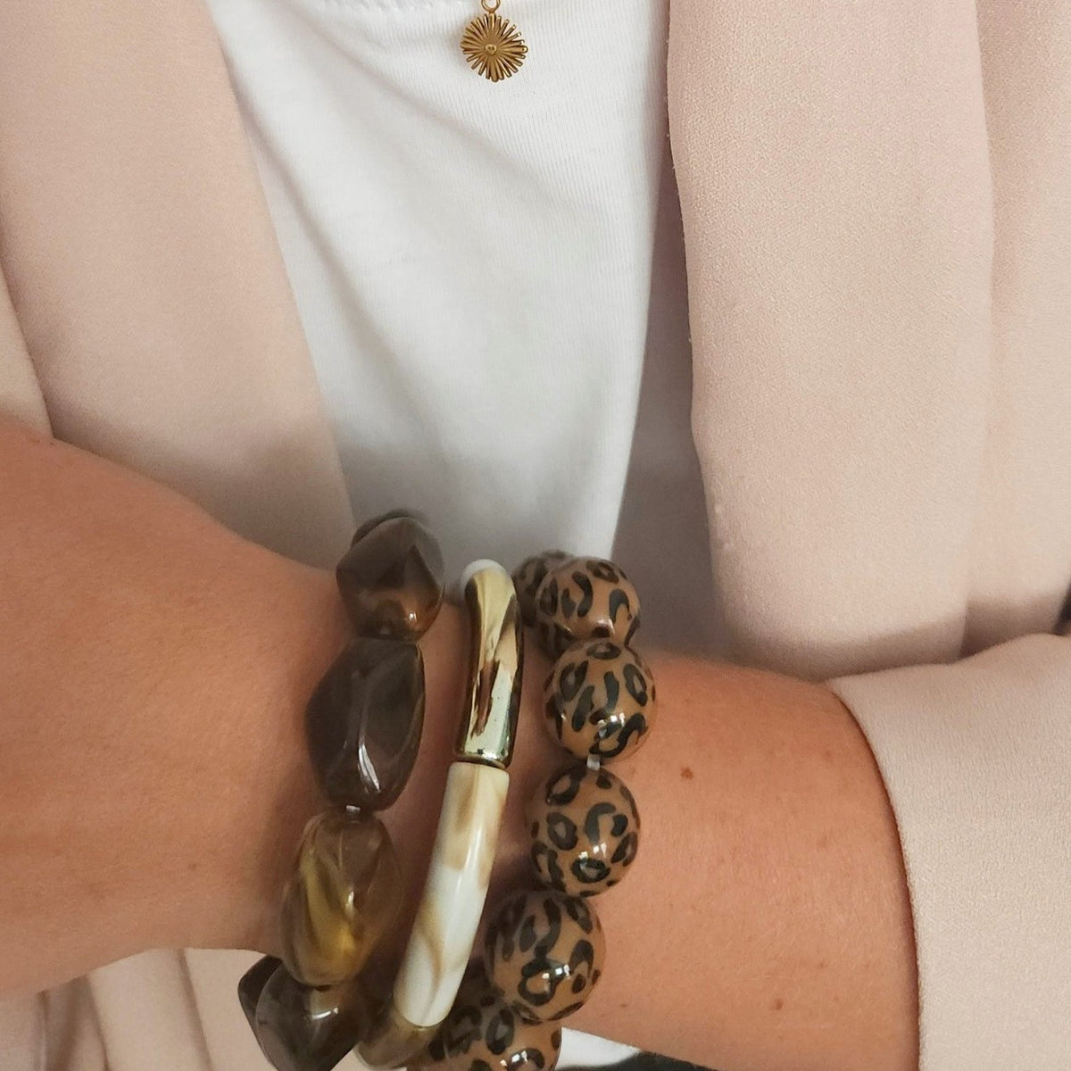 bracelets femme perles marron chocolat leopard