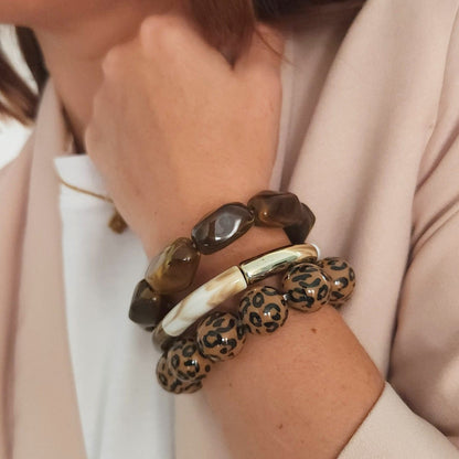 bracelets bohème chic perles léopard marron