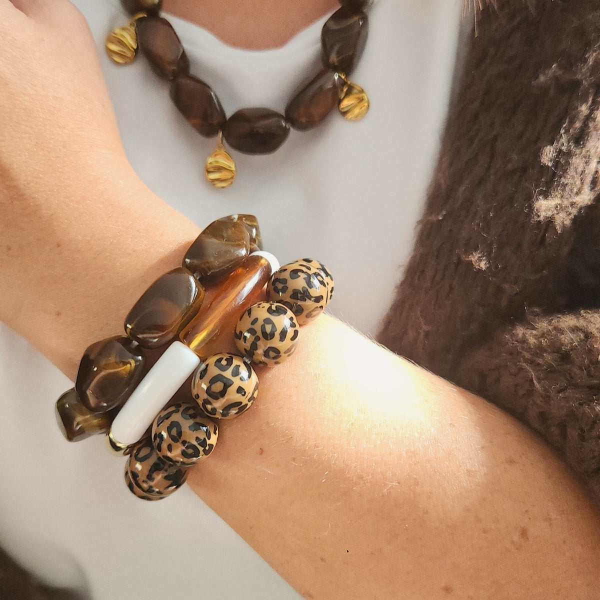 bijoux femme perles marron original et tendance