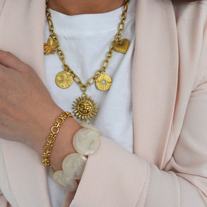 bracelet grosses perles beiges
