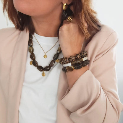 bijou tendance femme perles chocolat acier inoxydable doré