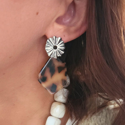 boucles pendantes leopard en acétate acrylique