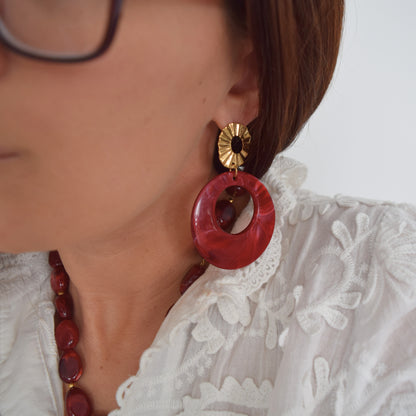 Boucles femme bordeaux fait main