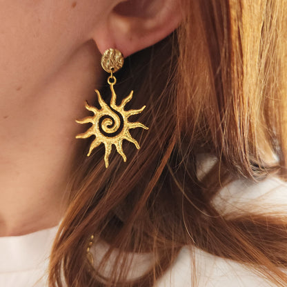 boucles pendantes acier inoxydable doré soleil