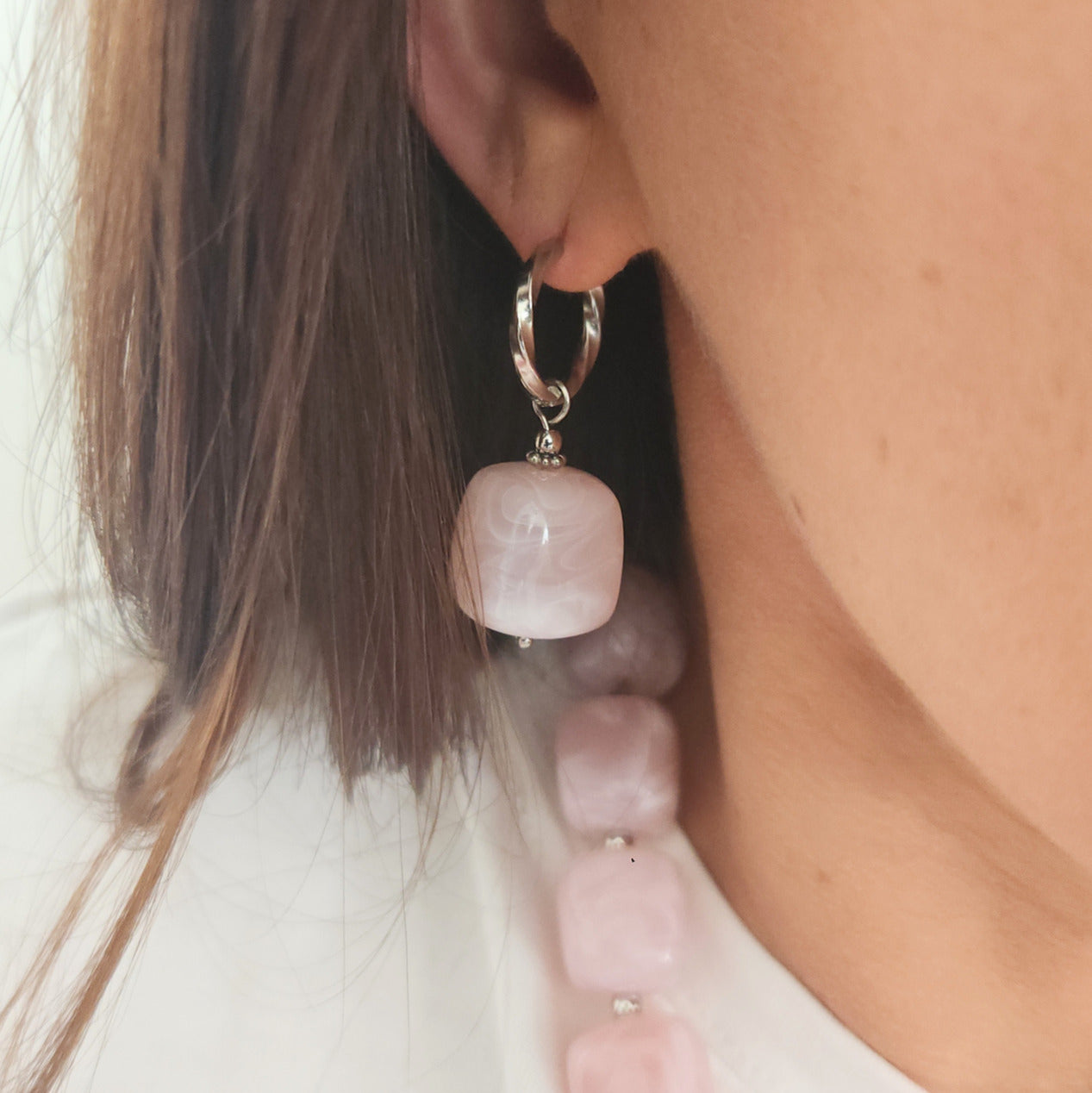 boucles anneaux femme élégantes rose poudré