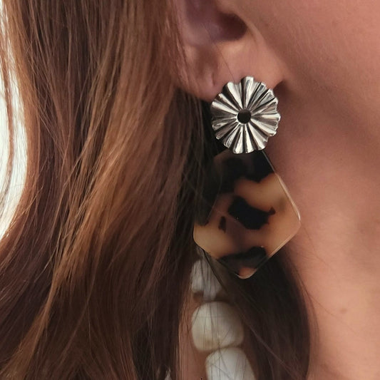 boucles oreilles leopard bohème chic marron et beige