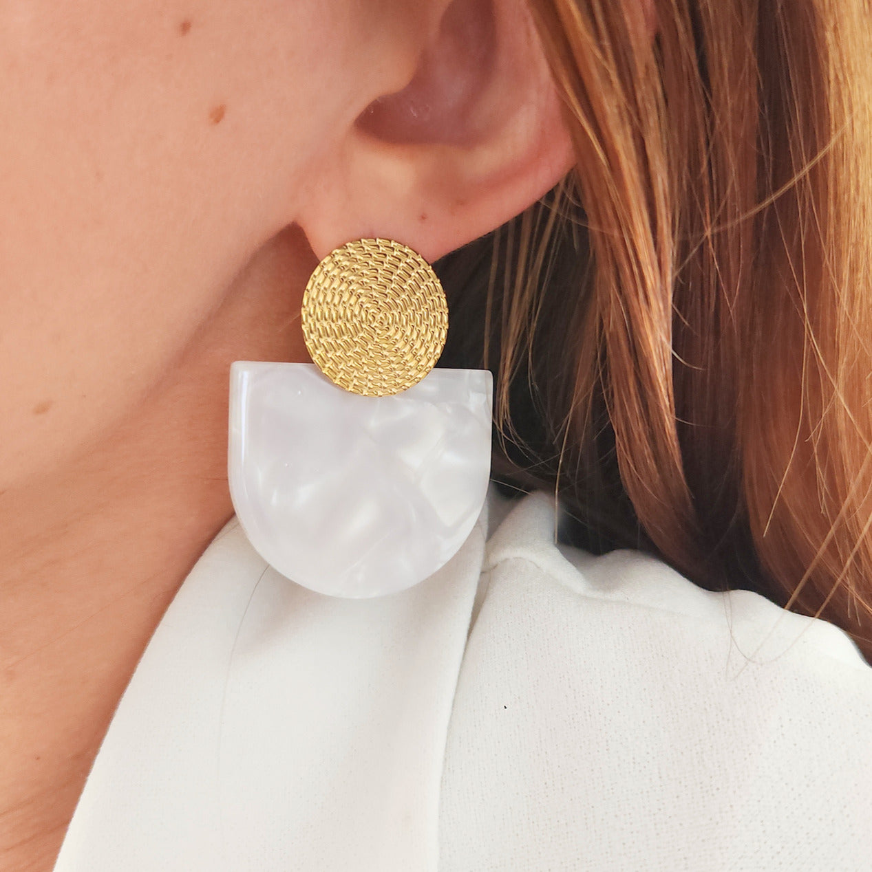 bijoux femme acier inoxydable et nacre blanche