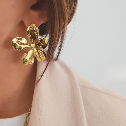 boucles doreilles acier inoxydable floral