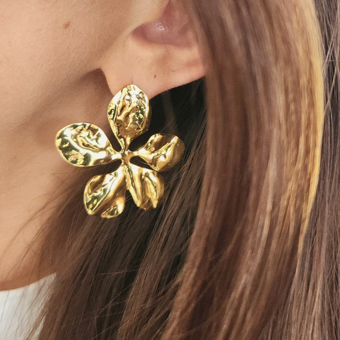 boucles oreilles legeres acier inoxydable doré floral