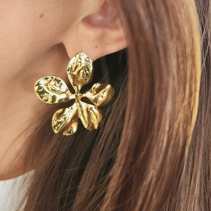 boucles oreilles legeres acier inoxydable doré floral
