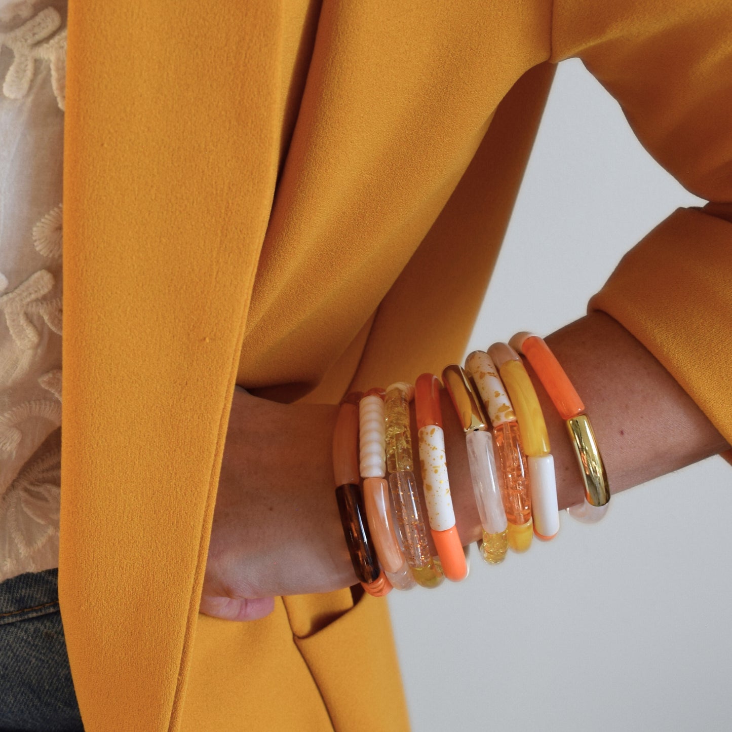 Bracelets joncs tons orange et jaune