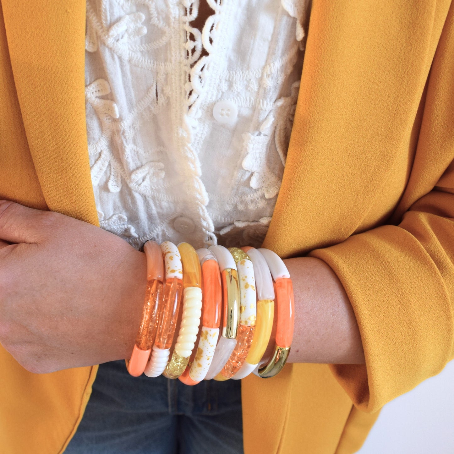 Bracelets joncs tons orange et jaune