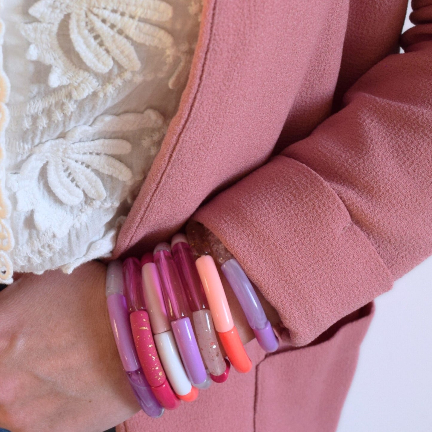 Bracelets joncs tons roses et mauves