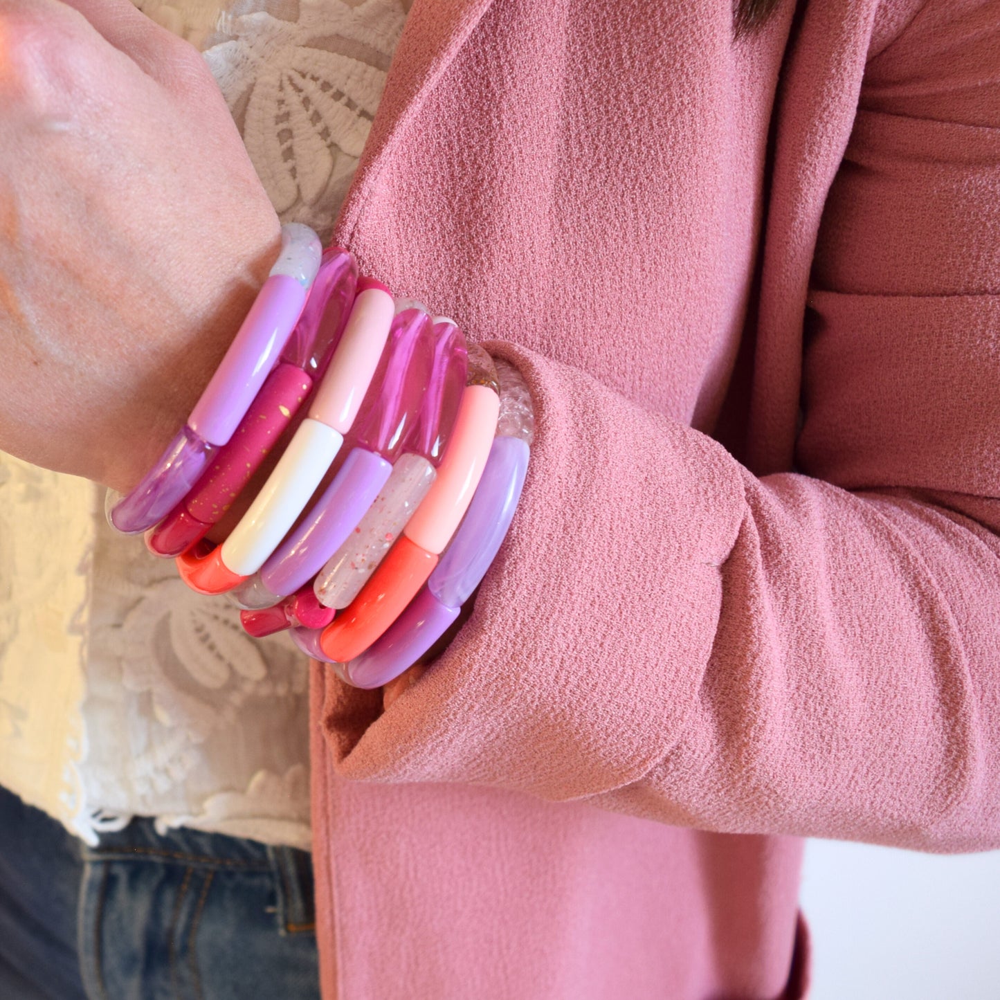 Bracelets joncs tons roses et mauves