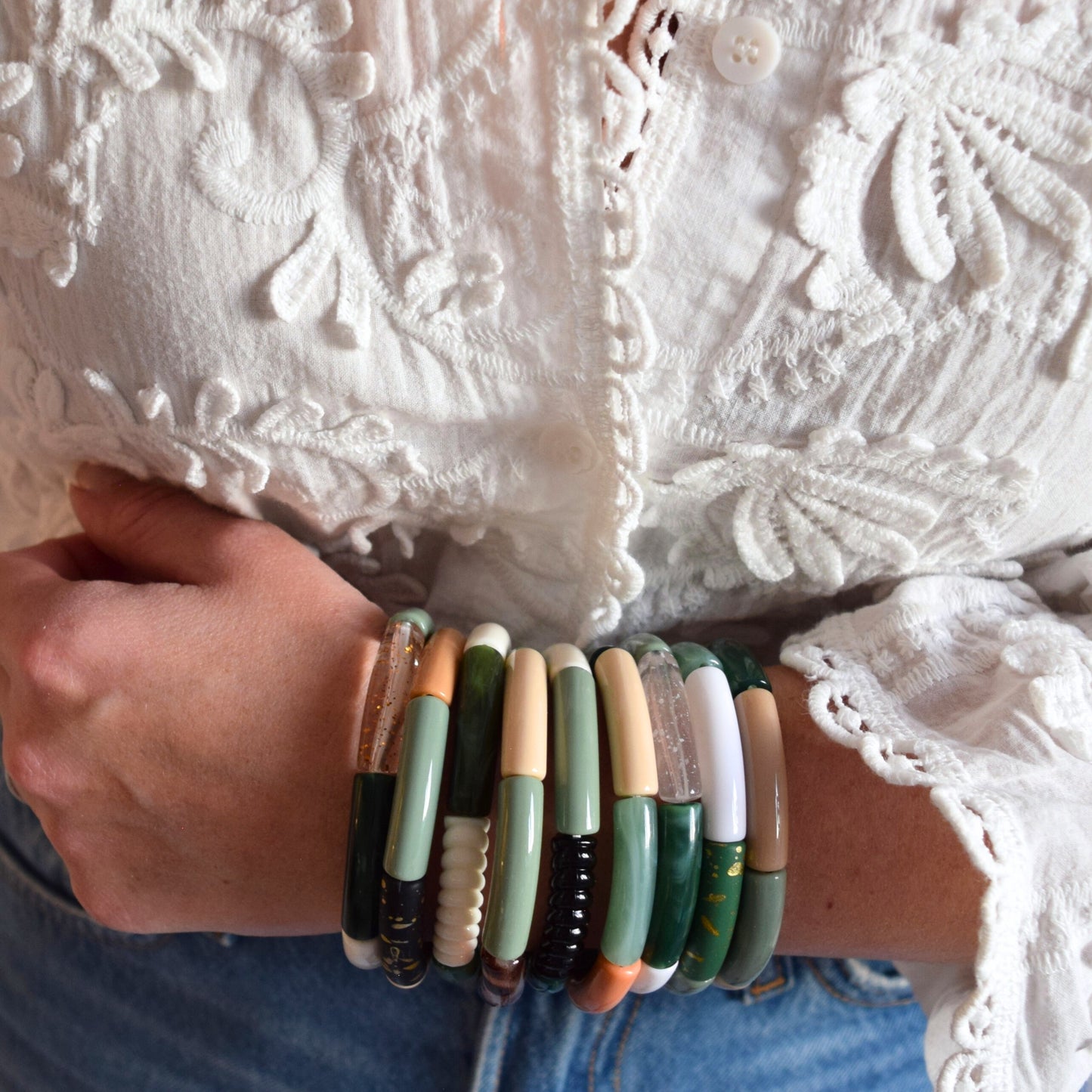 Bracelets joncs tons kaki