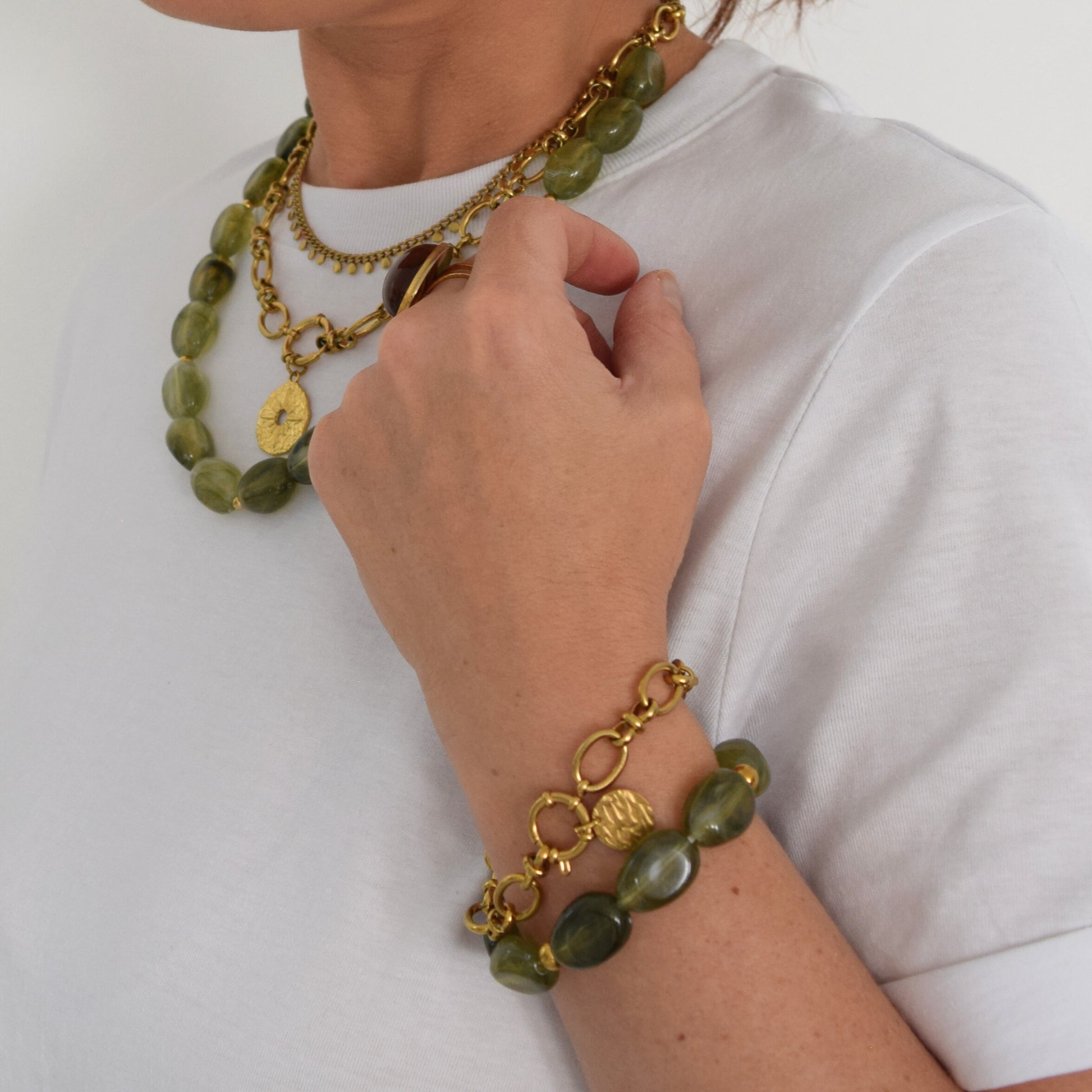 Bracelet femme perles translucides vertes