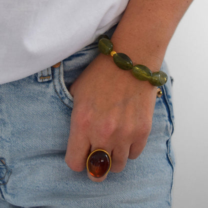 Bracelet OLIVIA perles ovales vert olive