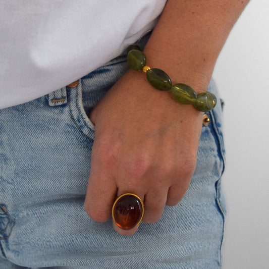 Bracelet OLIVIA perles ovales vert olive