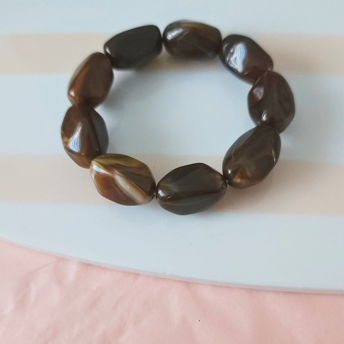 bracelet élastique femme perles marron chocolat