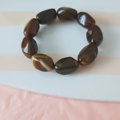 bracelet élastique femme perles marron chocolat