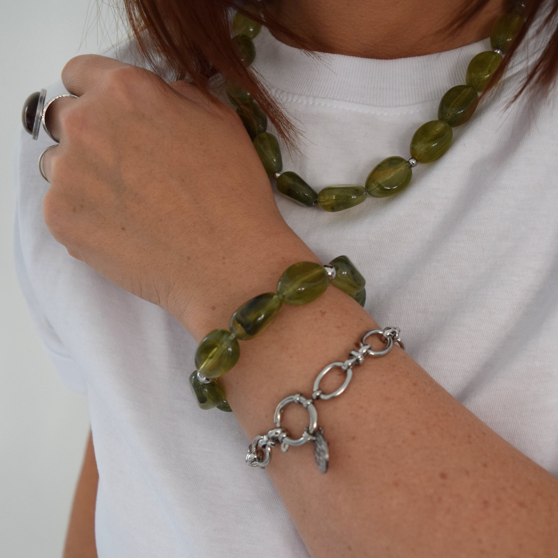 Bracelet perles ovales vert naturel