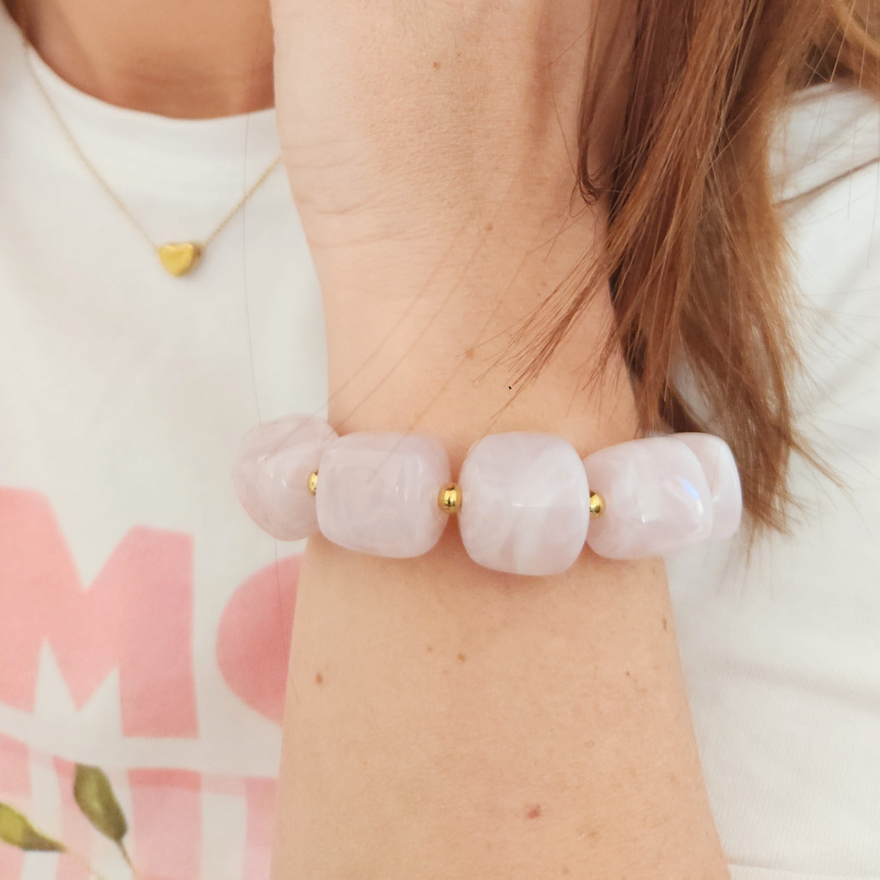 bracelet femme élégant nuances rose poudré