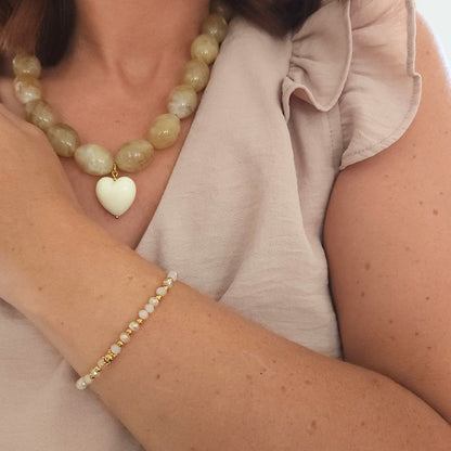 Bracelet femme MELIA beige et ecru a perles facettees