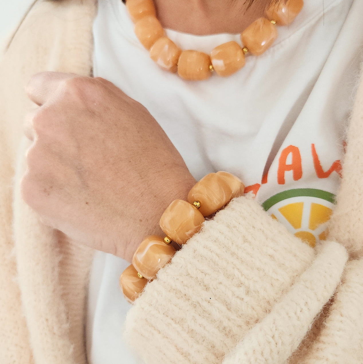 bracelet élastique bohème chic saumon doré