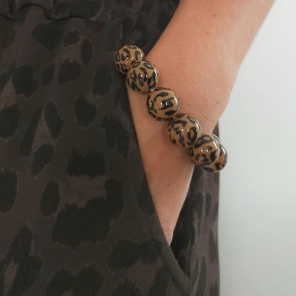 bracelet perles rondes léopard tendance