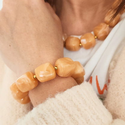 bracelet coral perles saumon élastique femme
