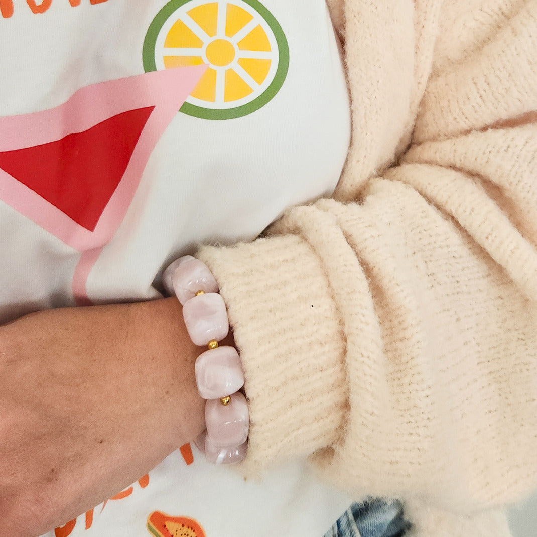 bracelet élastique bohème chic rose et doré