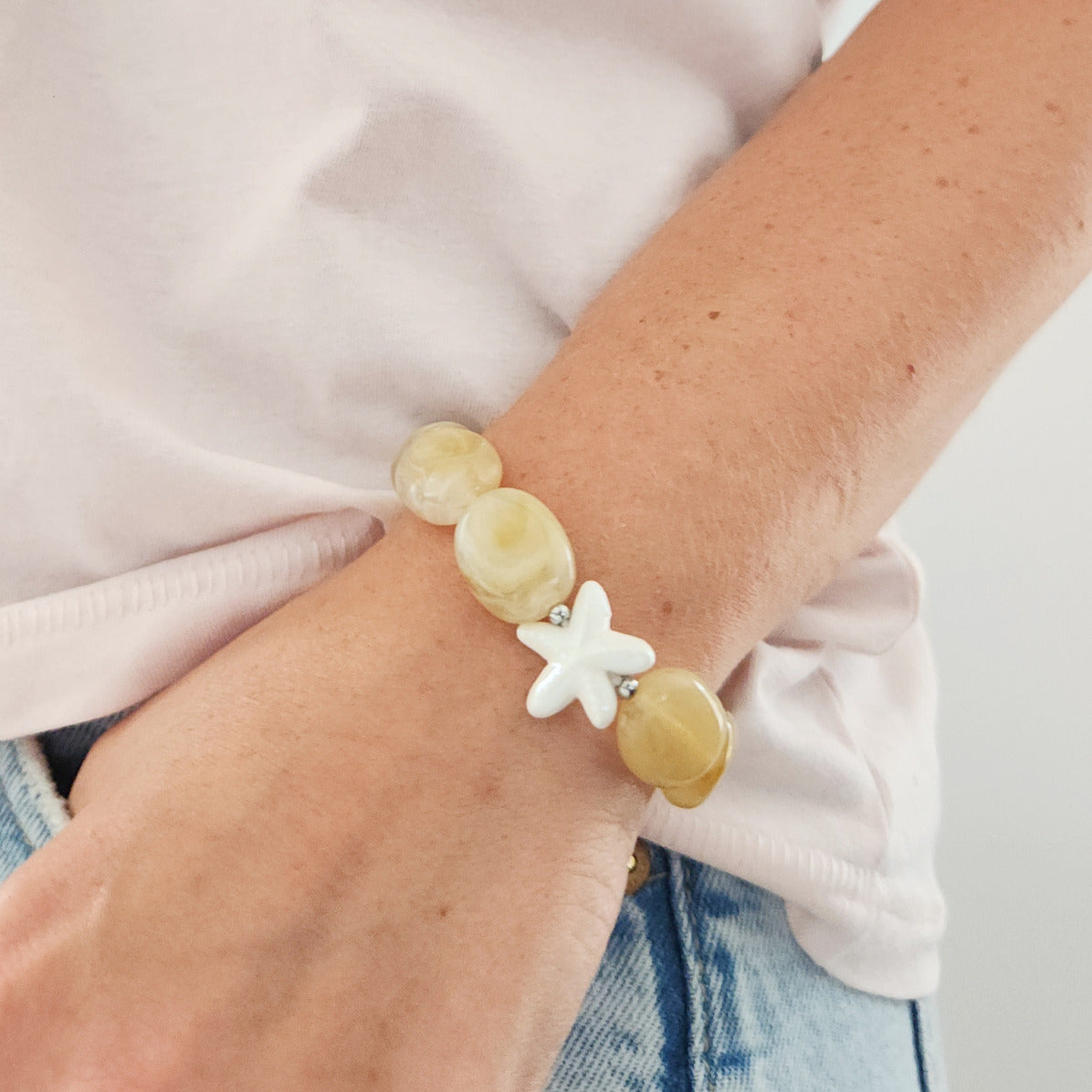bracelet perles beige