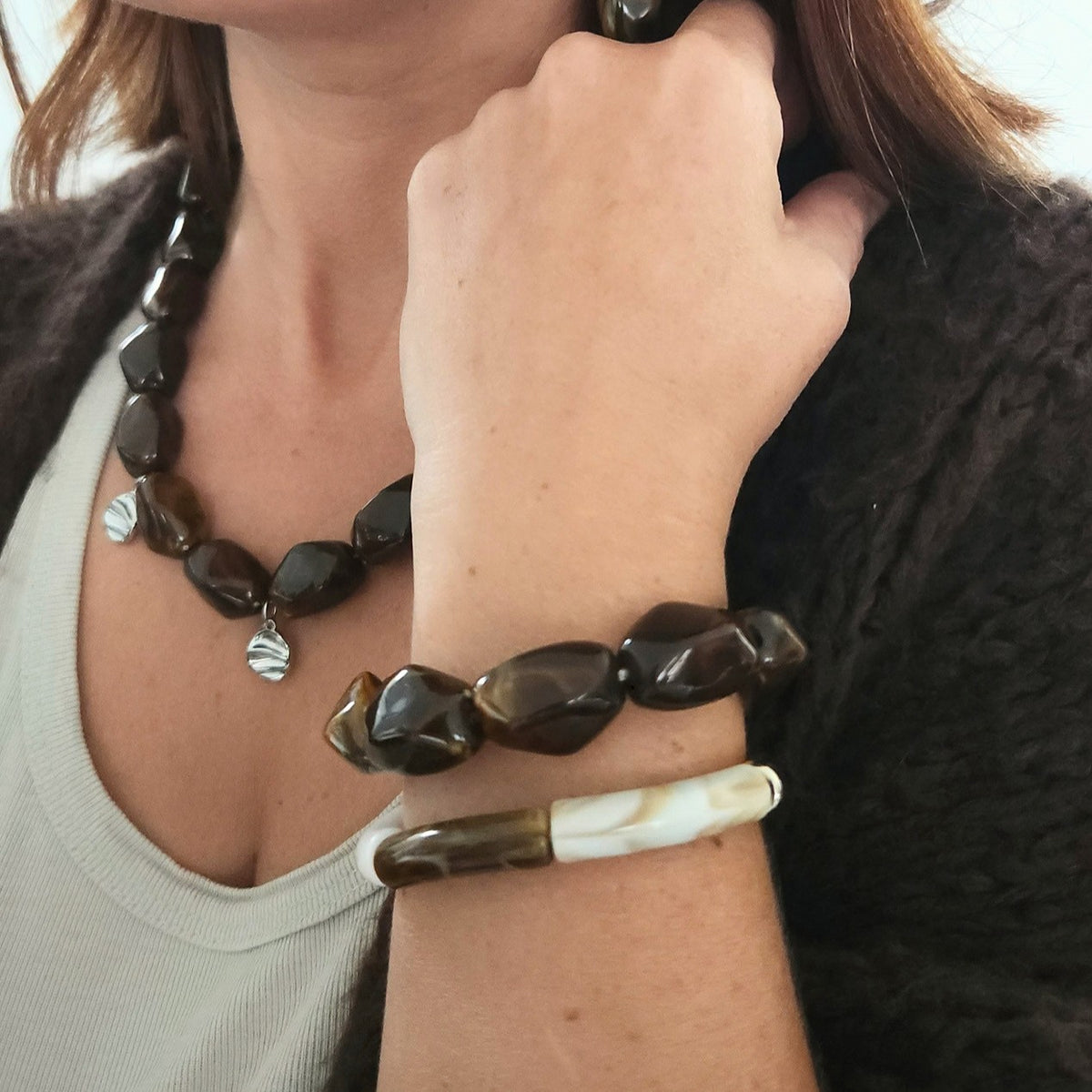 bracelet Mocha assorti au collier marron chocolat