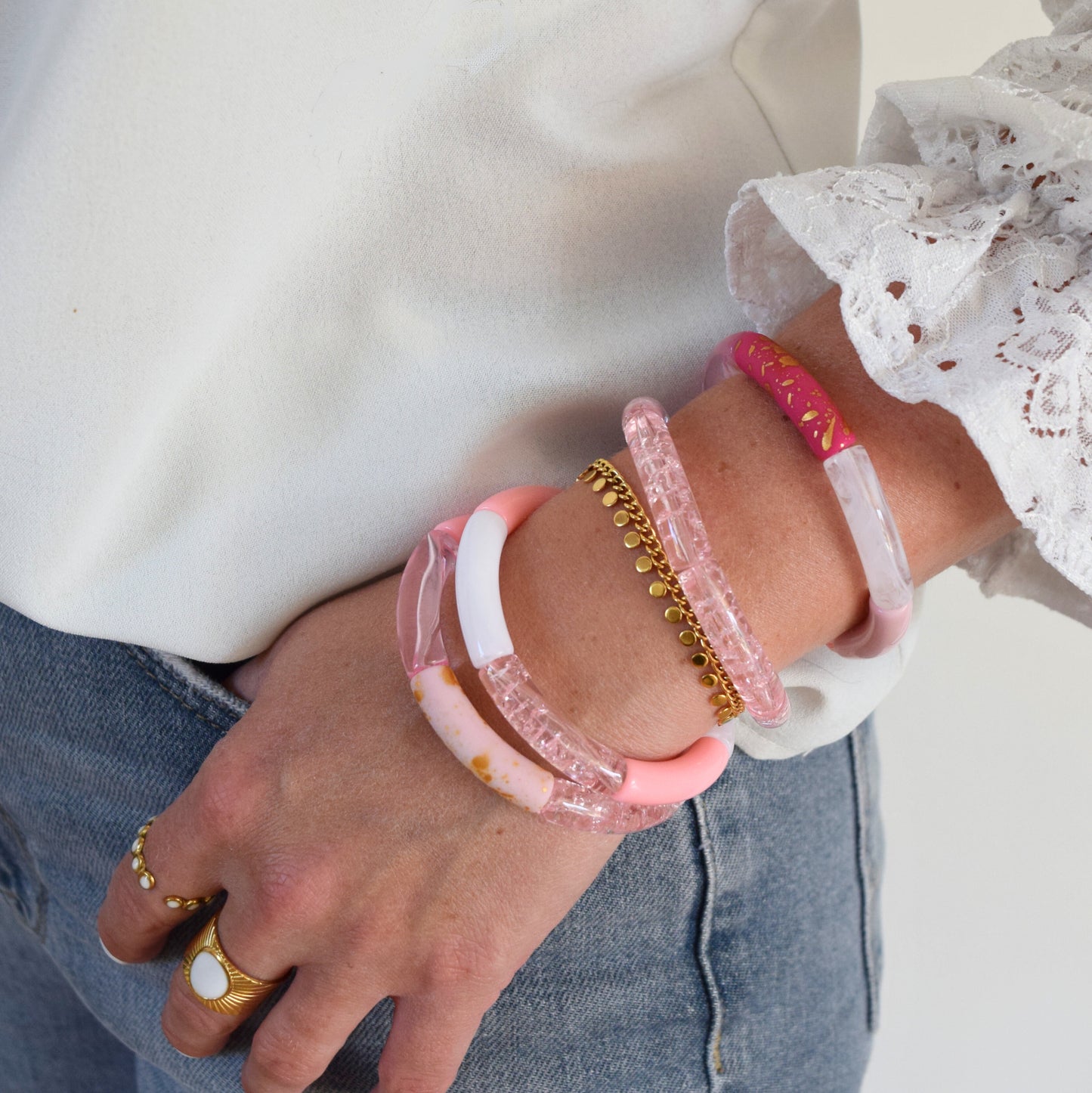 Bracelets joncs tons roses clairs