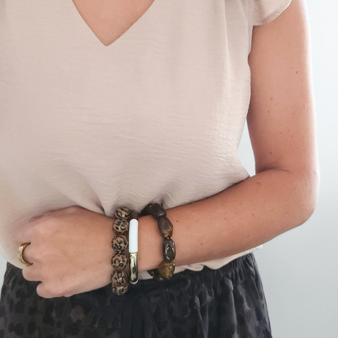 bracelets perles marron leopard bohème chic artisanal